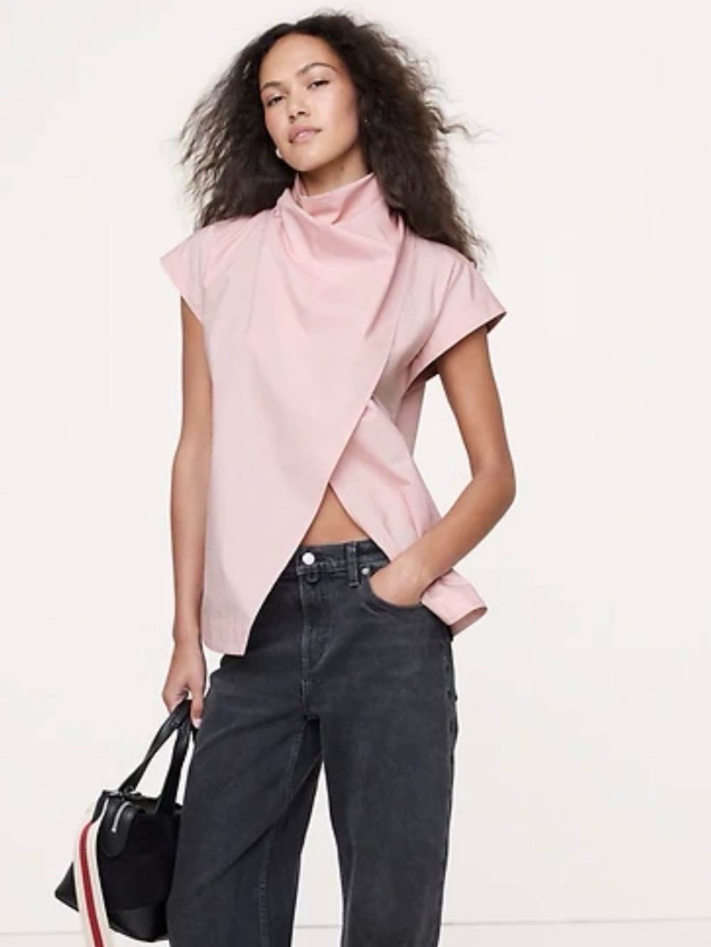 COTTON POPLIN COWL NECK TUNIC